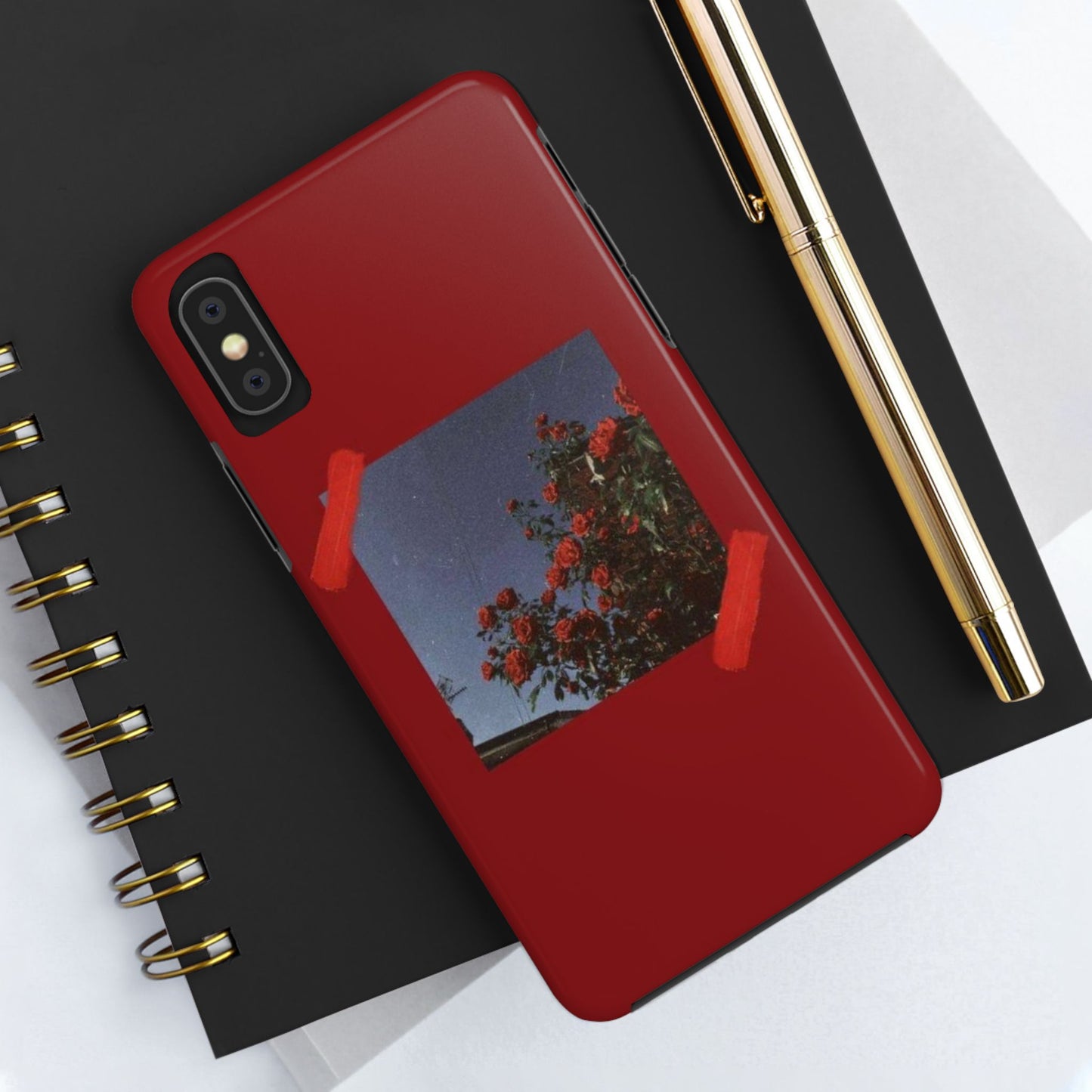 Chic Floral Tough Phone Case - Red Rose Design