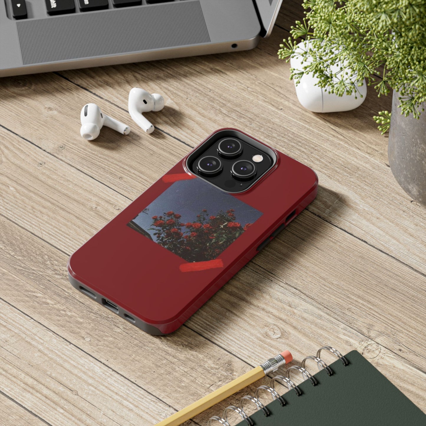 Chic Floral Tough Phone Case - Red Rose Design