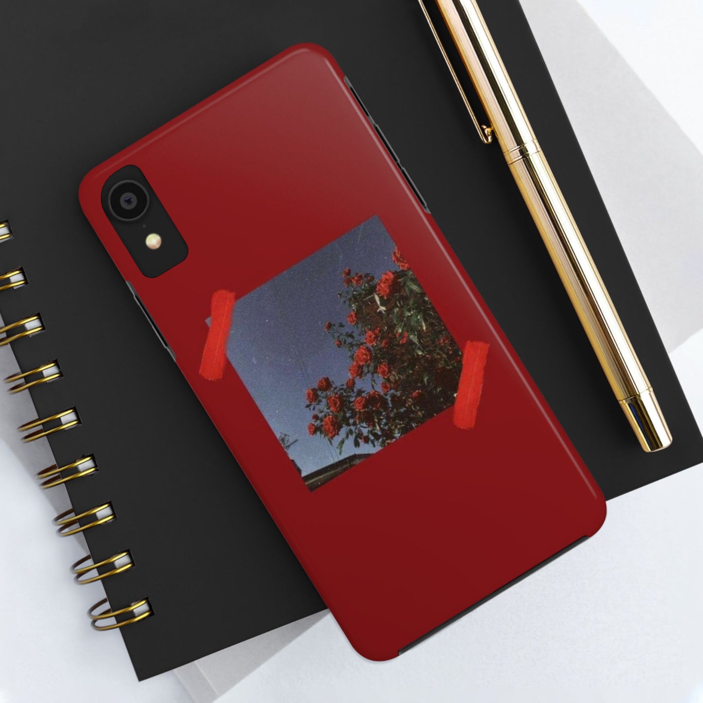 Chic Floral Tough Phone Case - Red Rose Design